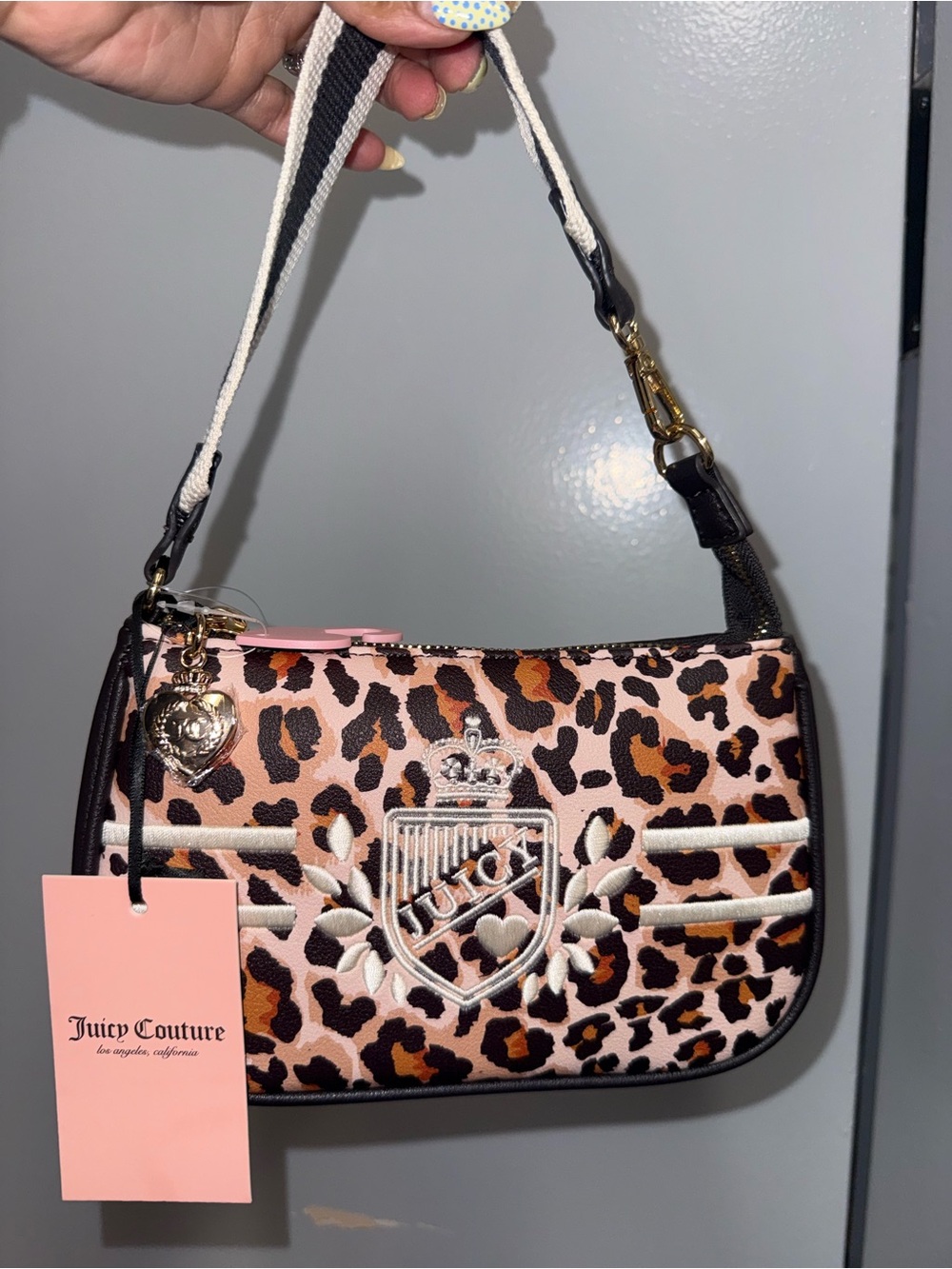 Juicy Couture Juicy Prep pink leopard print purse with adjustable strap wristlet